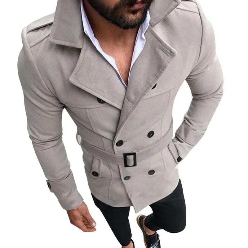 

HEFLASHOR 2019 New Jacket Men's Fashion Slim Fit Long Sleeve Suit Top Windbreaker Trench Coat Men Autumn Winter Warm Button Coat