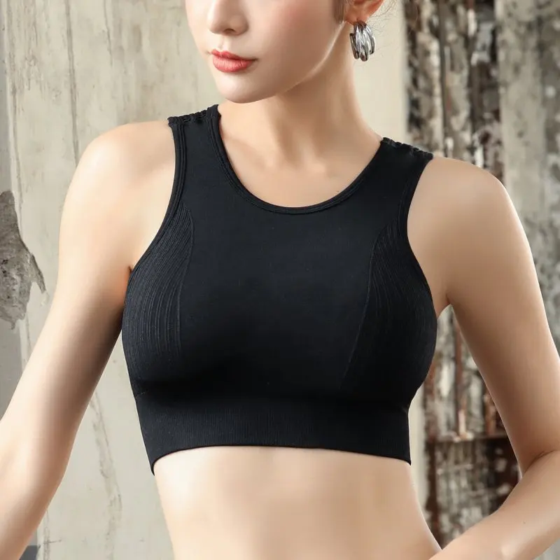 

1 Pc Rimless Sports Bra Solid Color Vest Style Breathable Hollow Beauty Back Shockproof for Yoga Running