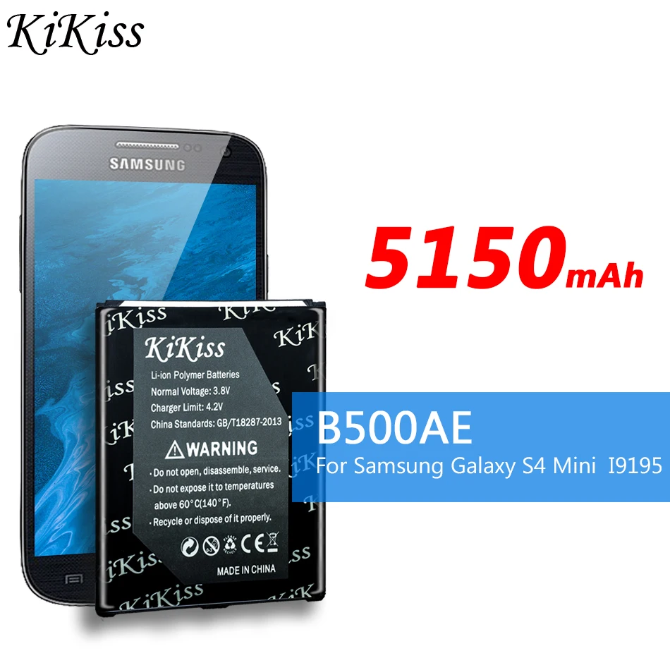 

KiKiss B500BE Battery For Samsung GALAXY S4 Mini GT- I9190 I9192 I9195 I9198 S4Mini 3pins B500AE Replacement Phone Battery