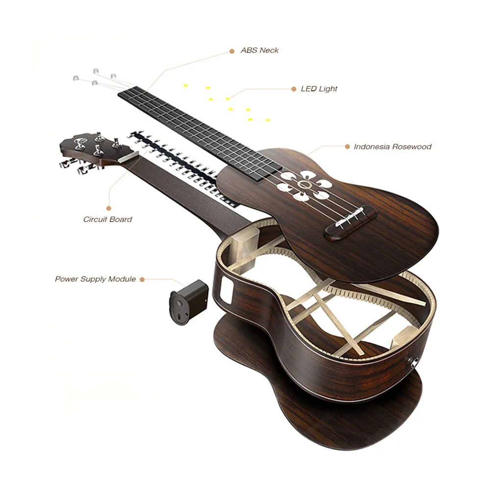 Populele S1 2" Умная концертная укулеле Uke палисандр поддерживает приложение обучения Bluetooth соединение ABS гриф с светодиодный светильник