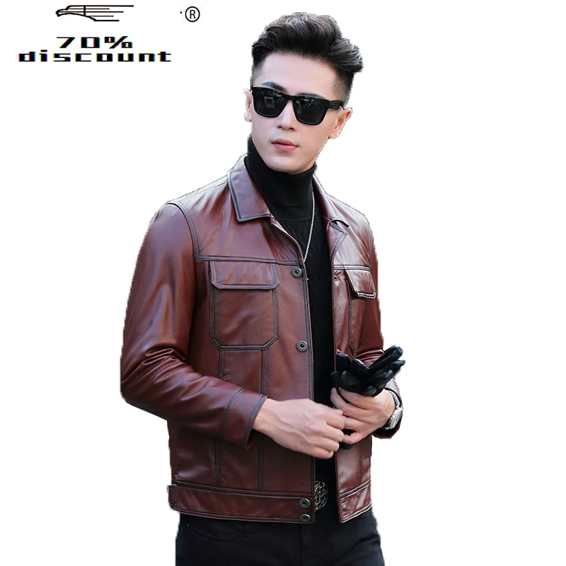 

Genuine Cow Leather Jacket Men Short Autumn Coat Mens Leather Jacket Motorcycle Cowhide Coat ML-DAF88005 KJ2286