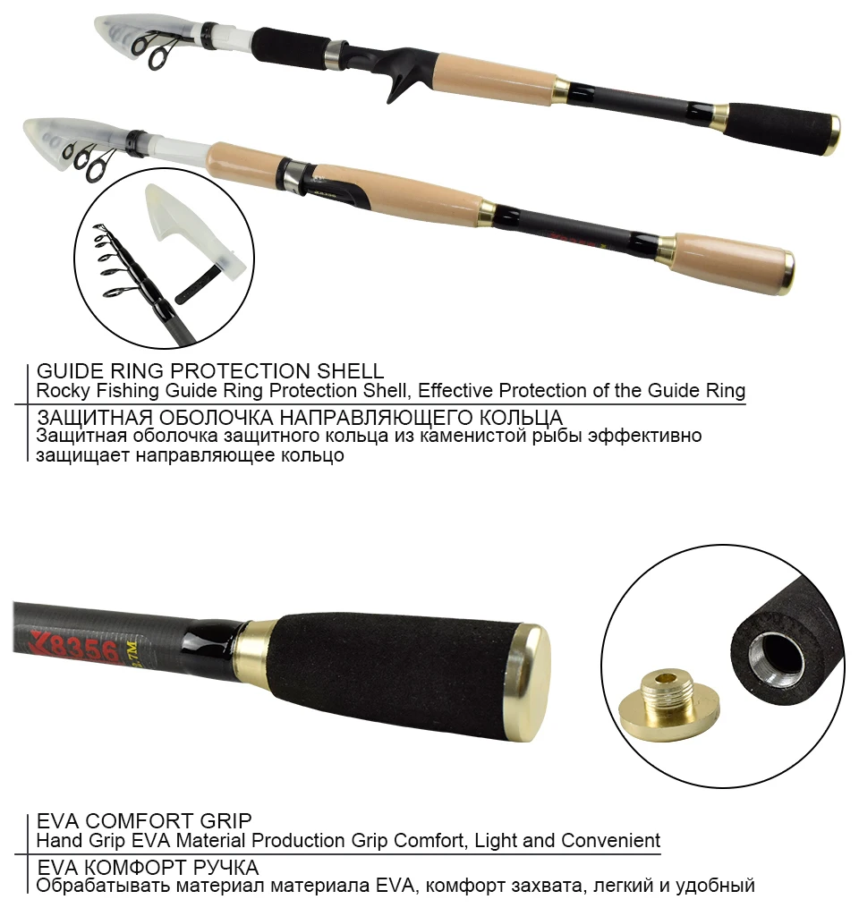 K8356 99% Carbon Travel Fishing Rod 1.8M 2.1M 2.4M 2.7M Portable Telescopic Spinning Fishing Hand Pole Carbon Fiber Casting Rod (18)