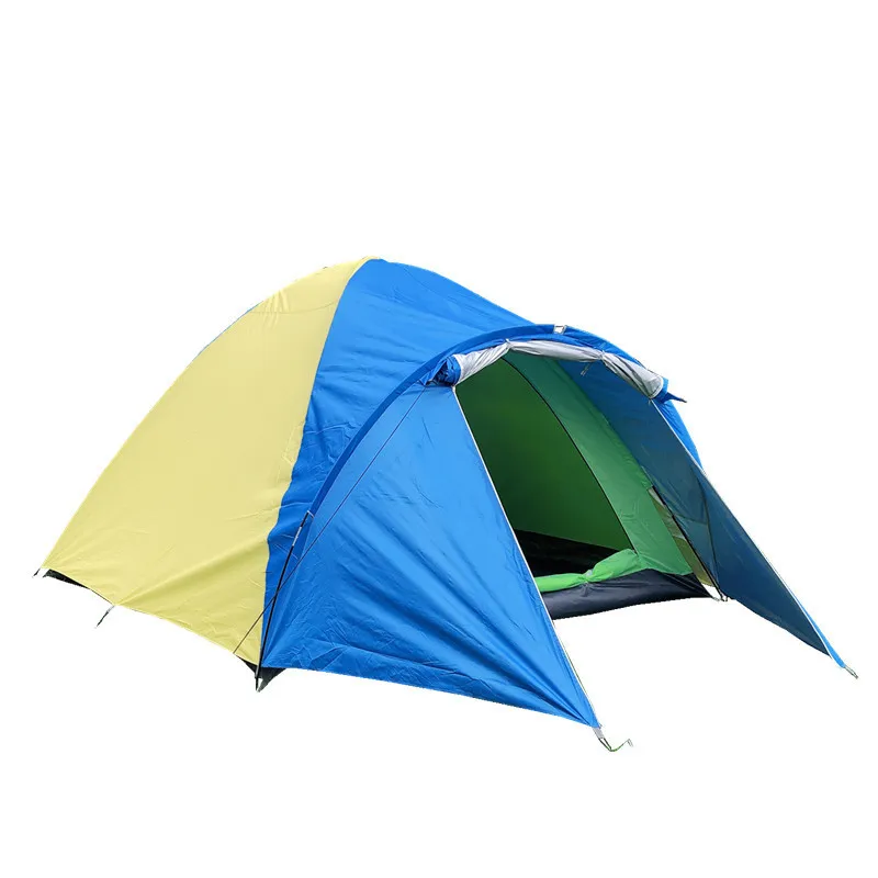 Yellow and Blue Новая двухслойная походная палатка для 3-4 человек, 320x210x145 см, водонепроницаемая летняя палатка для походов, рыбалки, путешествий, охоты - Цвет: Yellow and Blue