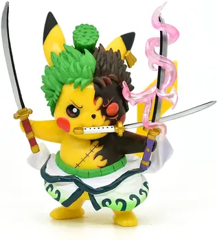 ゾロ×ピカチュウ PVC 4" Pokemon Anime Kawaii Pikachu Cosplay Roronoa Zoro Action Figure Statues GK Collection Birthday Gifts Funko Pop It 7