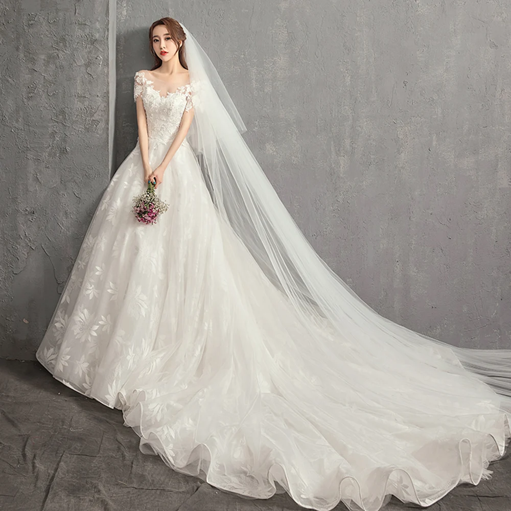 Кружевные свадебные платья Vestido De Novia Renda с круглым вырезом и короткими рукавами, Украшенные бусинами, элегантные платья товарный знак Aliexpress Bruidsjurk