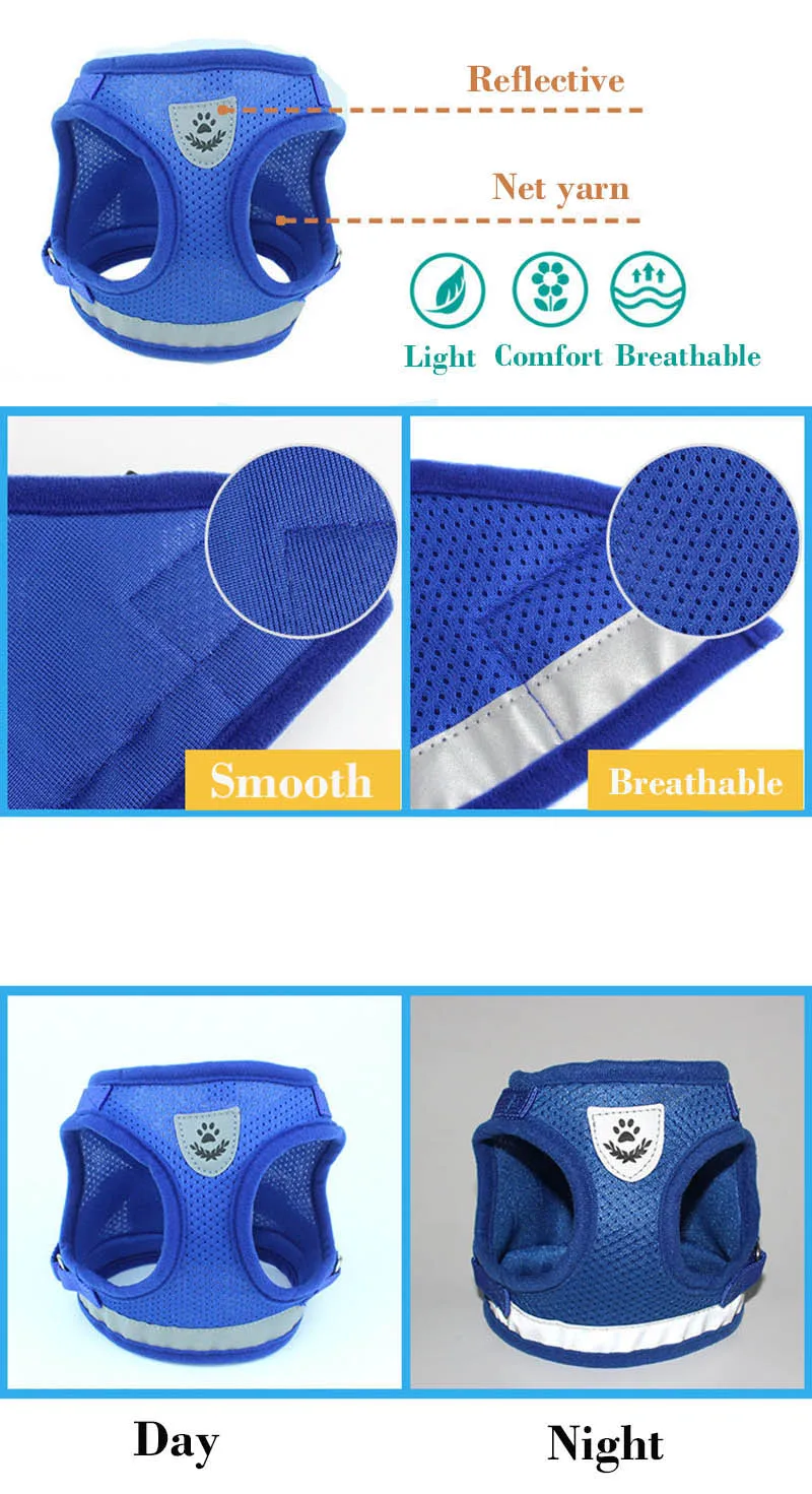 No Pull Puppy Dog Harness Leash Padded Vest Harness for Small Dogs Chihuahua Pug Reflective Nylon Mesh Vest Harness Pet Supplies