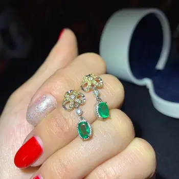 

SHILOVEM 925 sterling silver Natural Emerald stud earrings classic fine Jewelry women wedding wholesale 4*6mm de0406999agml