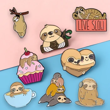 

Sloth Family Cute Lapel Pins Cake Sleepy Embrace Listen to Music Brooches Badges Backpack Enamel Pins Jewelry Gifts For Friends