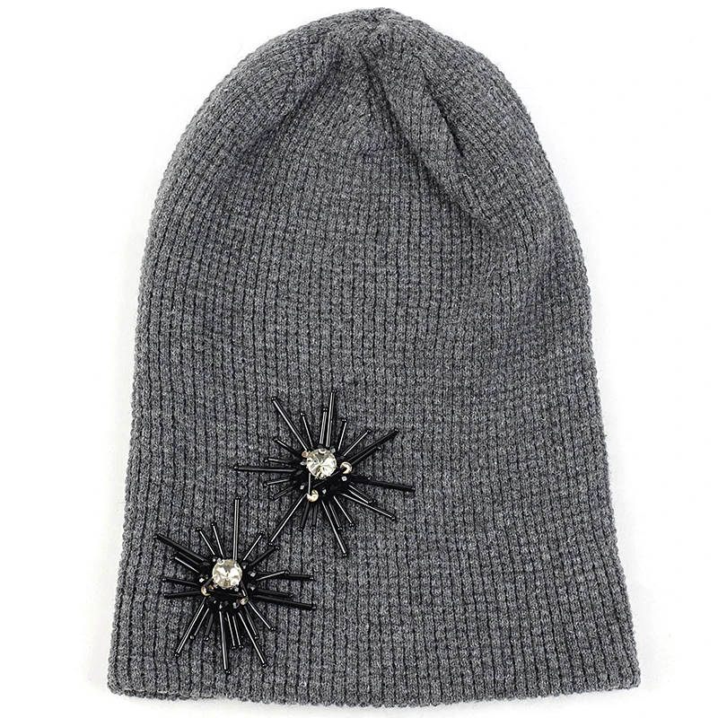 black dark gray Charm Wood, кашемировая шапочка для взрослых с кисточками, аксессуары для осени и зимы, теплая шапка с манжетой, шапочки с черепом - Цвет: black dark gray