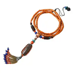Этническое Макси ожерелье для женщин Цвет Камень керамика дзи бусины Подвески Кокосовая ракушка Длинная цепочка Модные Винтажные