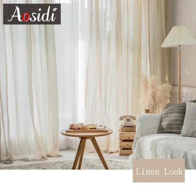 밝고 통풍이 잘 되는 분위기와 개성을 더하는 맞춤형 베이지 린넨 튤 커튼