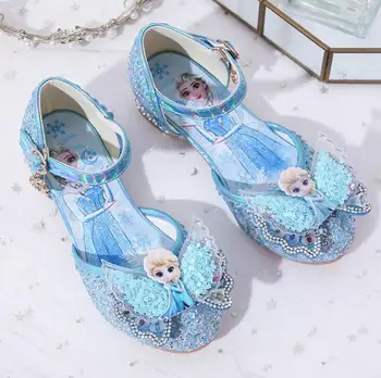 

Frozen Girls Party Shoes Princess Sandals Leather Glitter Crystals Rhinestones Knot Kids Shoes Elsa Sneaker Christmas Gift