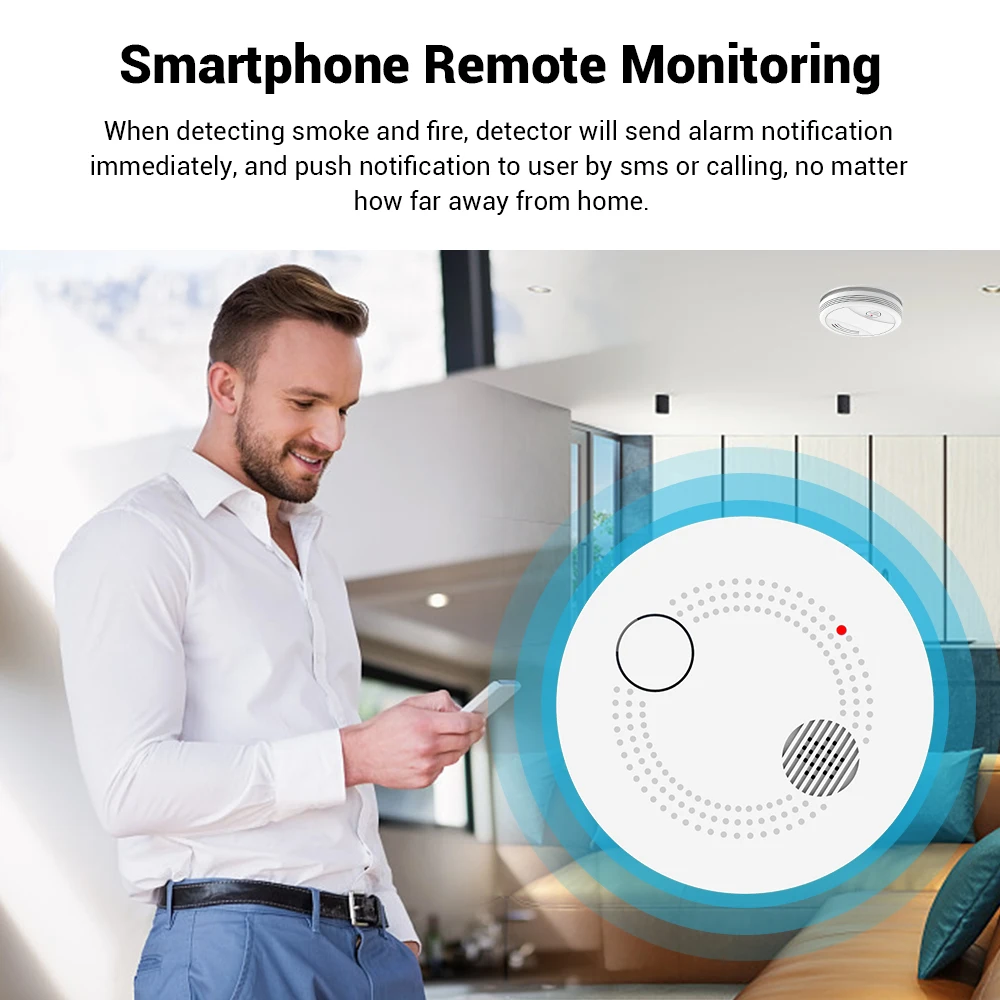 CPVan Tuya WiFi Smoke Detector Fire Alarm Wireless Smoke Alarm Fire Protection Fire Detector for Home Security Alarm System