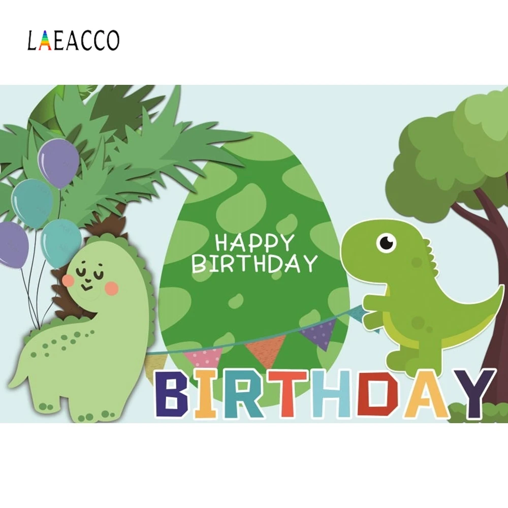 

Laeacco Dinosaur Egg Tree Leave Cartoon Photo Backdrop Customized Happy Birthday Baby Photographic Backgrounds For Photo Studio