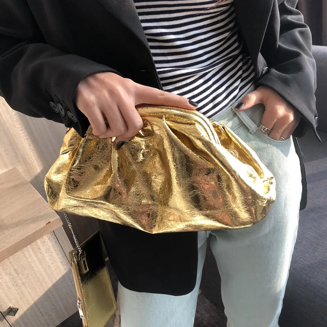 Big gold Женская сумка-мессенджер из пельменей, дизайнерская, новинка, модная, из искусственной кожи, облачный клатч, женская сумка через плечо, сумки - Цвет: Big gold