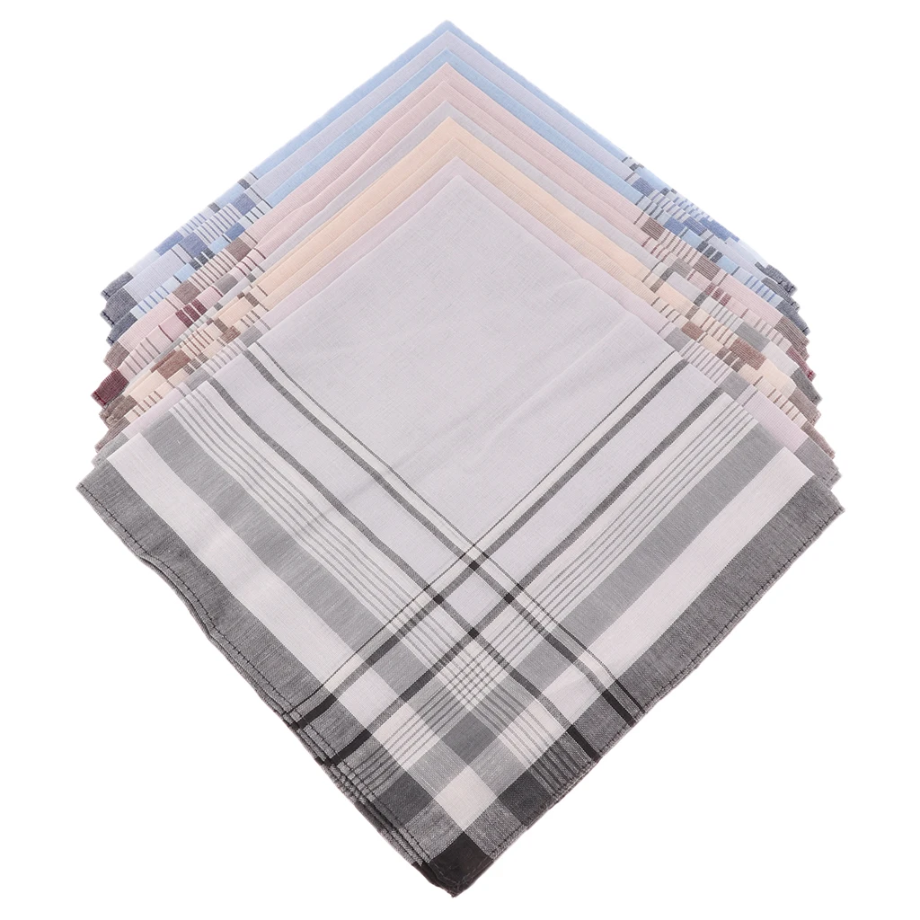 10pcs Handkerchief 100% Cotton Men Square Plaid Gentle man Classic Plaid Pocket Hanky Light Color 38x38cm носовой платок