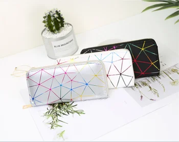 

New laser geometry hand wallet personality long section hand ladies purse mobile phone bag ladies wallet