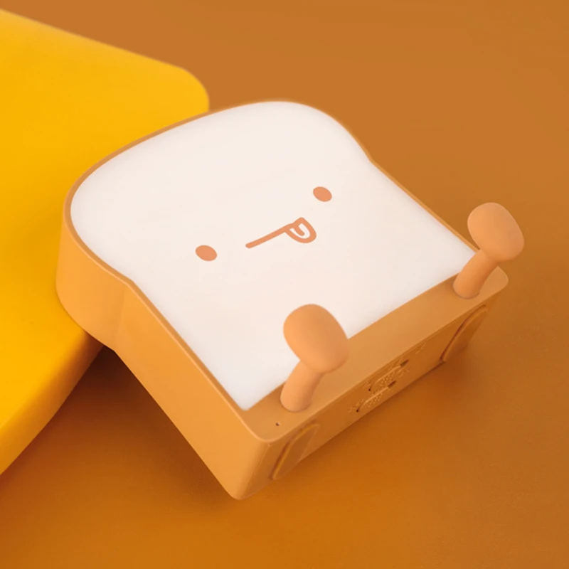 Toastbrot-Cartoon 3D-LED-Nachtlichter, weiche Silikon-Telefon-Stents, Schlaflampe, Stressabbau-Spielzeug, Schlafzimmer-Tischdekoration für Zuhause_voghion.com