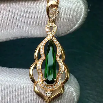 

Fine Jewelry Real 18 K Rose Gold 100% Natural Green Tourmaline 2.1ct Female Diamonds Gemstone Diamond Women's Pendants Necklaces