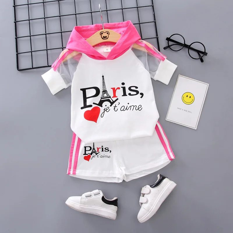 New Summer Children Fashion Clothing Baby Boy Girls Letter Hooded T Shirt Shorts 2Pcs/sets Kids Infant Clothes Toddler Tracksuit