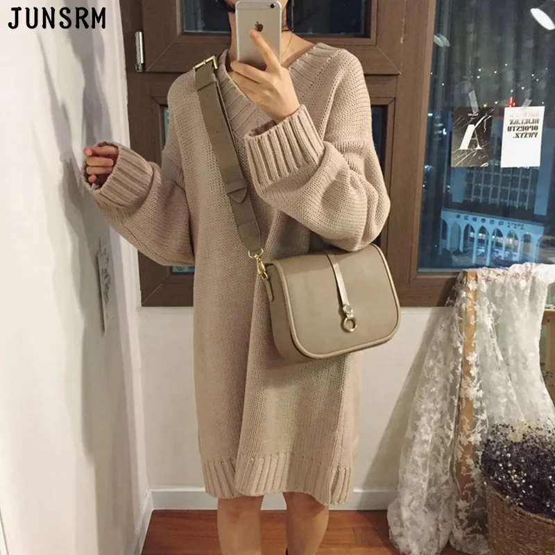 

Fashion Hollow Out Waist Sweater Dress Women 2020 Autumn New Long Sleeve V-Neck Knitted Dress One-Piece Oversize Midi Dress Lady