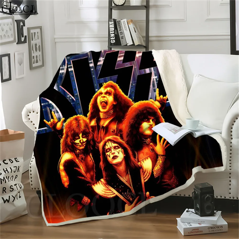 

Thicken Blanket KISS Rock Band Printed Throw Blankets for Beds Fluffy Adult Quilts Teenager Home Decoration Sofa Beddings