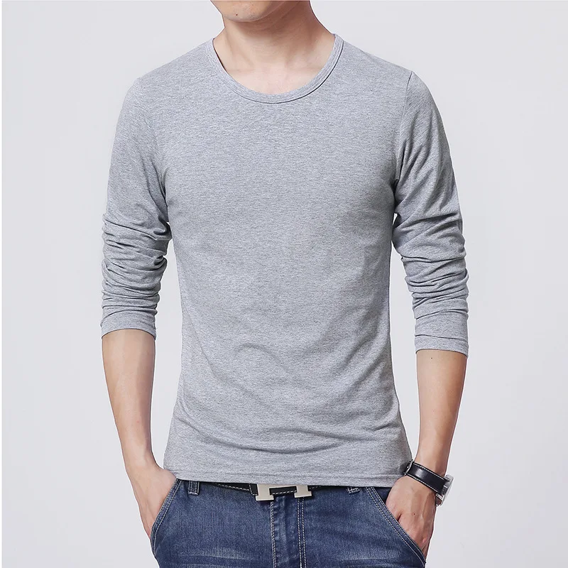 

2019 Mens O Neck T Shirt 3 Basic Colors Long Sleeve Slim T-Shirt Men Pure Color Man Tee Shirt For Male camisetas