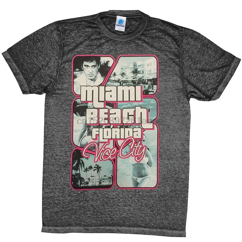 

MIAMI BEACH T-SHIRT ACID-WASH SOUVENIR VACATION SCARFACE VICE CITY SIZES Cool Casual pride t shirt men Unisex New Fashion