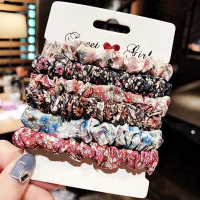 6pcs floral 5-6 шт./компл. бархат, обтянутая тканью; повязка на голову для Для женщин; обычная блузка для девочек; резинка для волос, обтянутая тканью; резиновые ленты аксессуары для волос резинка для волос хвост держатель - Цвет: 6pcs floral