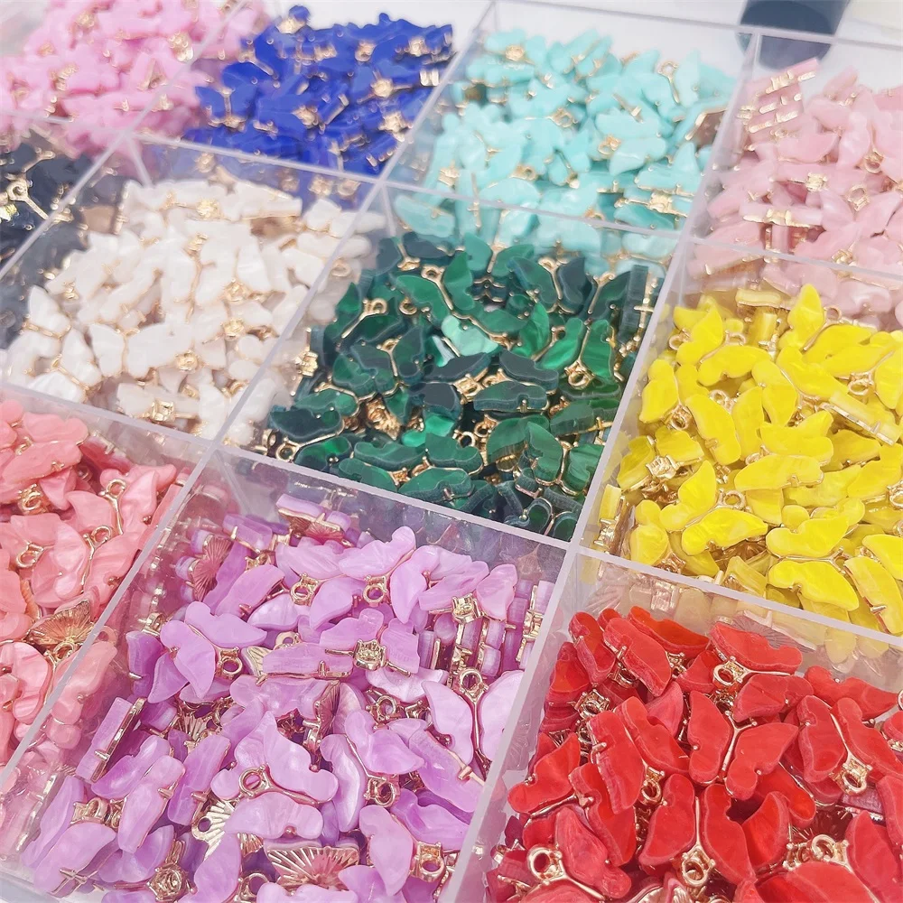 JQ 다색 아크릴 나비 참, 팔찌 목걸이 귀걸이 쥬얼리 만들기 용품, 귀여운 곤충 합금 액세서리, 20 개