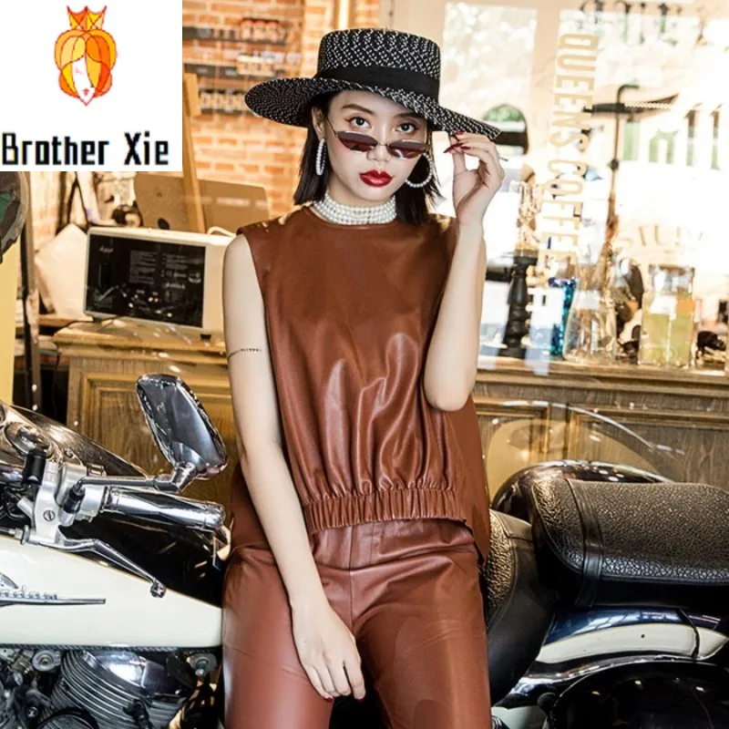 

Sheepskin Real Leather Vest Spring 2020 New Loose Pullover Solid Jackets Genuine Leather Fashion Short Waistcoats Elastic Waist