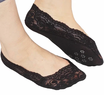 

5 Pairs Casual Floral Women Transparent Mesh Short Low Lace Fashion Invisible Socks Anti-slip Silicone Thin Elastic Summer
