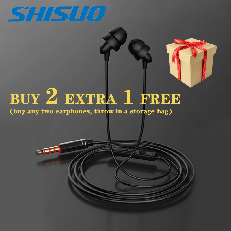 

SHISUO Wired Earphones In-ear Headsets Volume-control with Microphone Sleep Earphone Noise-cancelling for Samsung Huawei Xiaomi