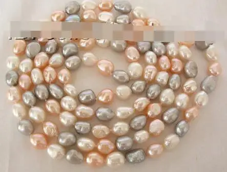 

stunning long 50" 9-10mm white gray pink baroque freshwater pearl necklace m681