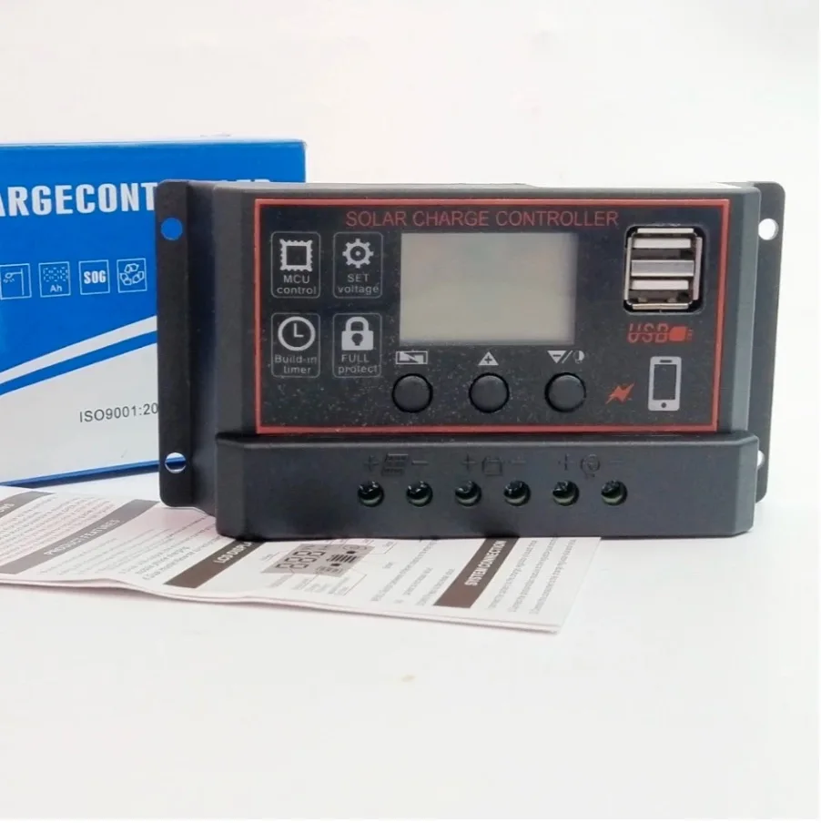 자동 태양광 충전 컨트롤러 PWM 듀얼 USB 출력 태양 전지 패널 충전기 레귤레이터, 12V 24V 전원 HD LCD 디스플레이, 10A, 20A, 30A