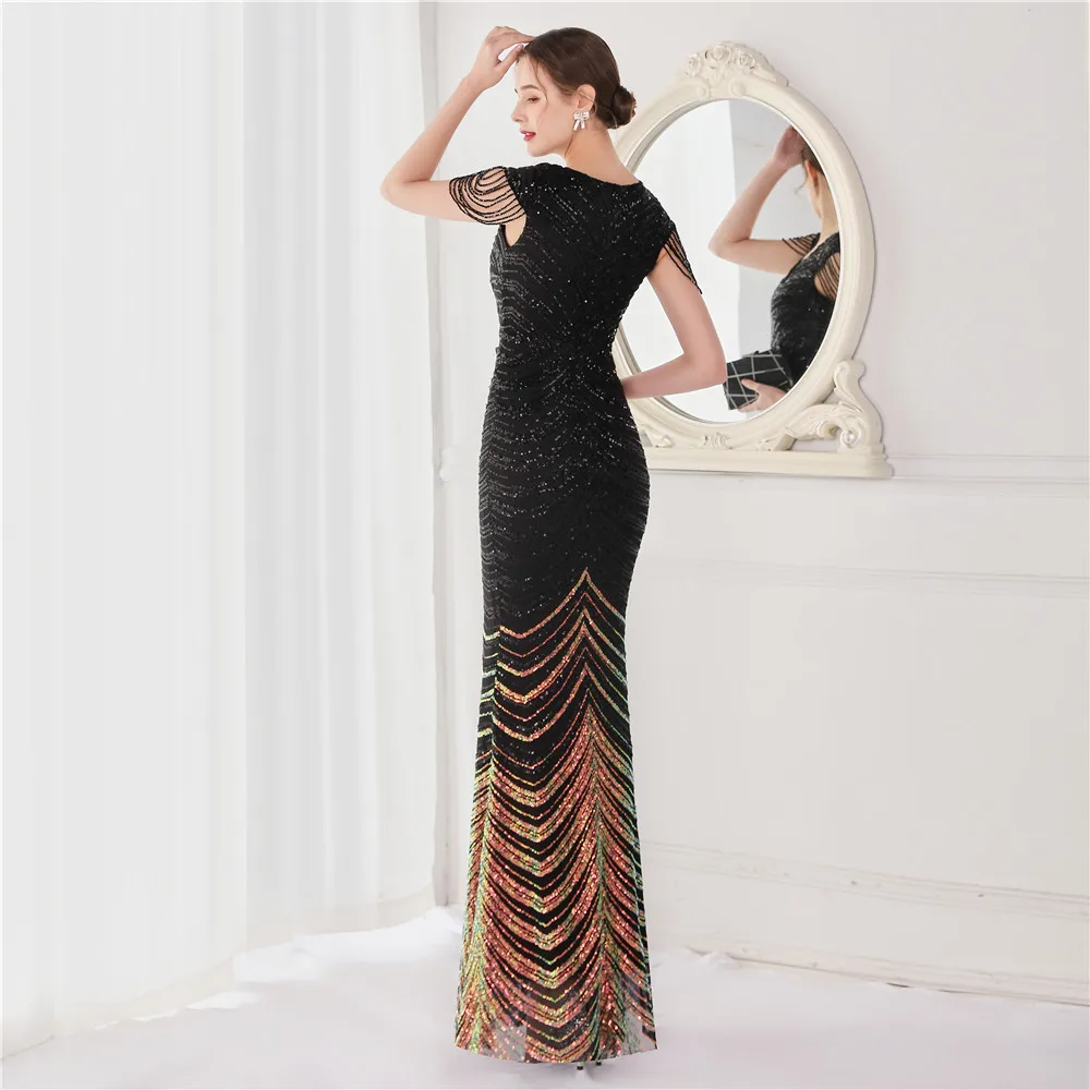 DEERVEADO Elegant V Neck Mermaid Evening Dress Long Luxury Beads Women Evening Party Dresses 2022 New Formal Dress K19085 ball gown