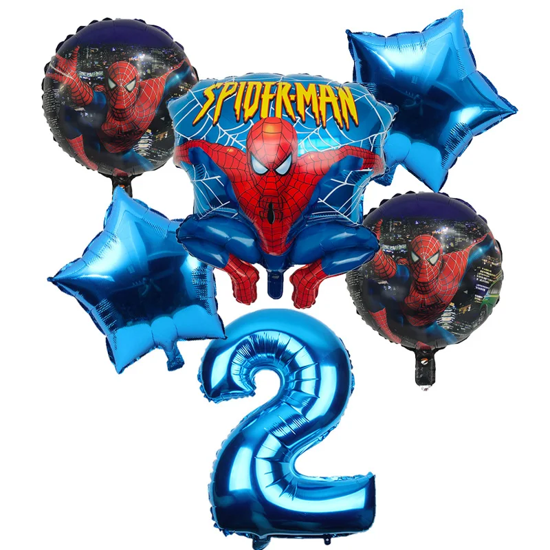 6 шт./лот шары с изображениями Человека-паука 32 дюймов номер Человек-паук вечерние надувные воздушные шары с гелием День Рождения украшения дети баллон globos - Цвет: blue