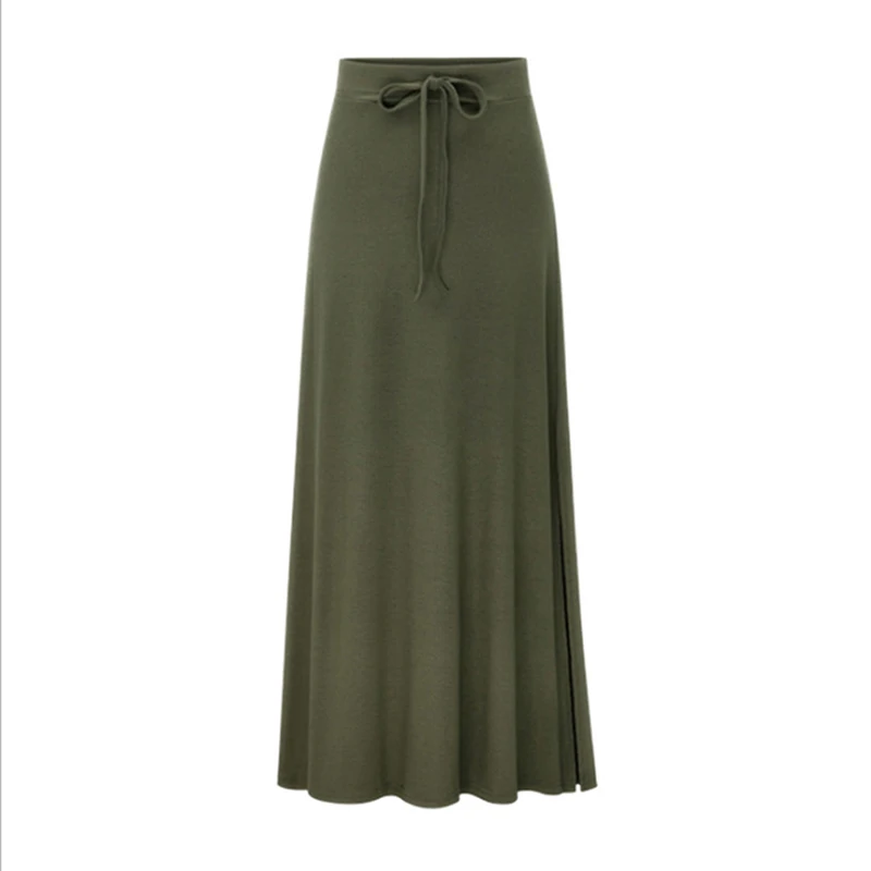 GAOKE High Quality Women Pleated Long Skirt Fashion Slit Belted Maxi Skirt Autumn Winter High Waist Vintage A-Line Skirts
