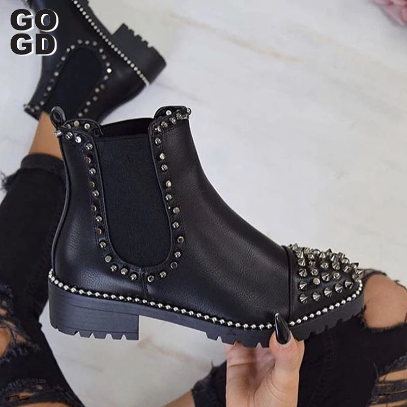 Женские бархатные вечерние ботинки GOGD черные короткие Клубные с заклепками