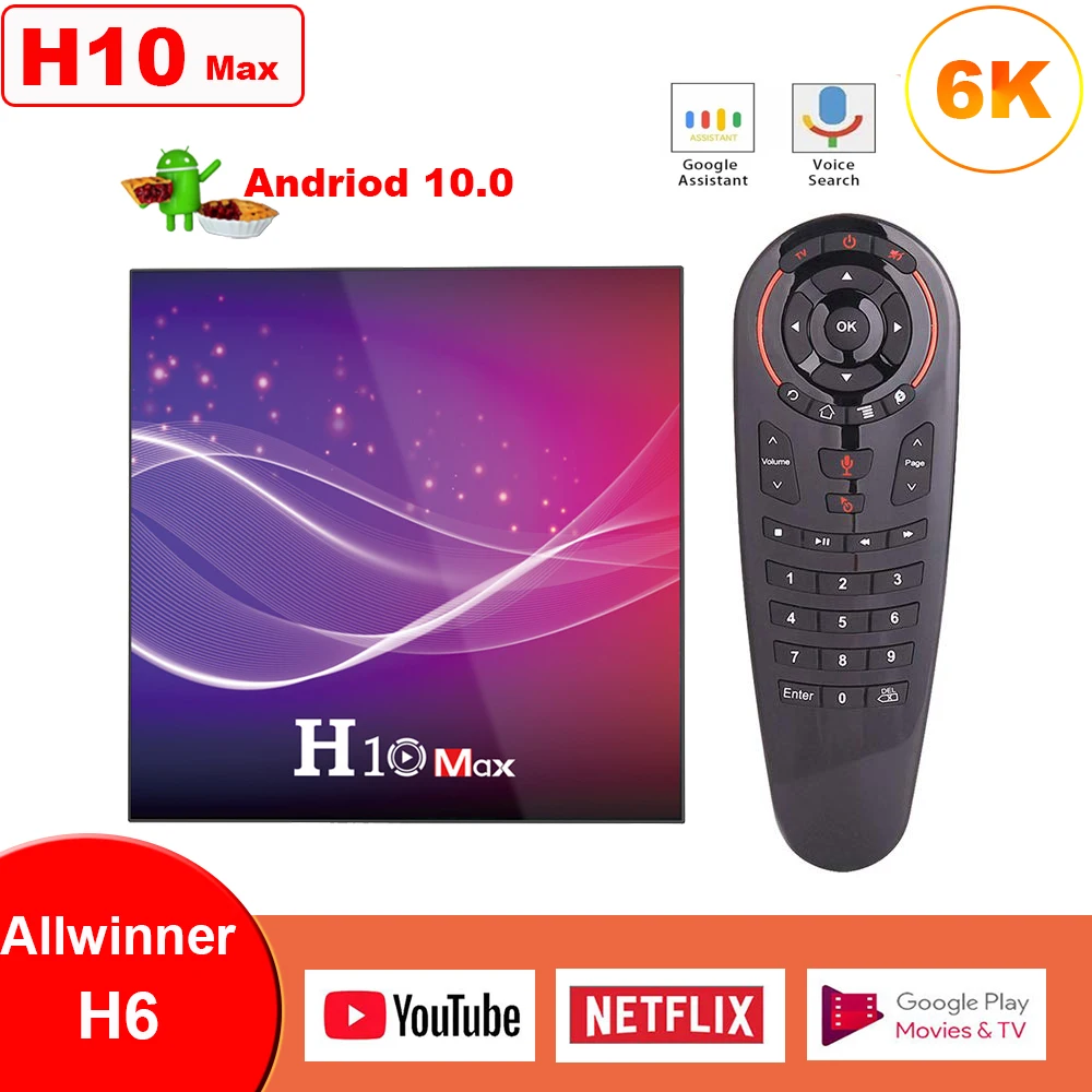 ТВ-приставка H10 Max Android 10 4 + 64 ГБ медиа-проигрыватель Google ГГц wifi 6K HD | Электроника
