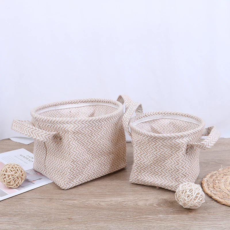 Braided Jute Cloth Flowerpot Storage Basket Cotton Linen Blended Desktop Storage Box Kids Toys Sundries Organizer Laundry Basket