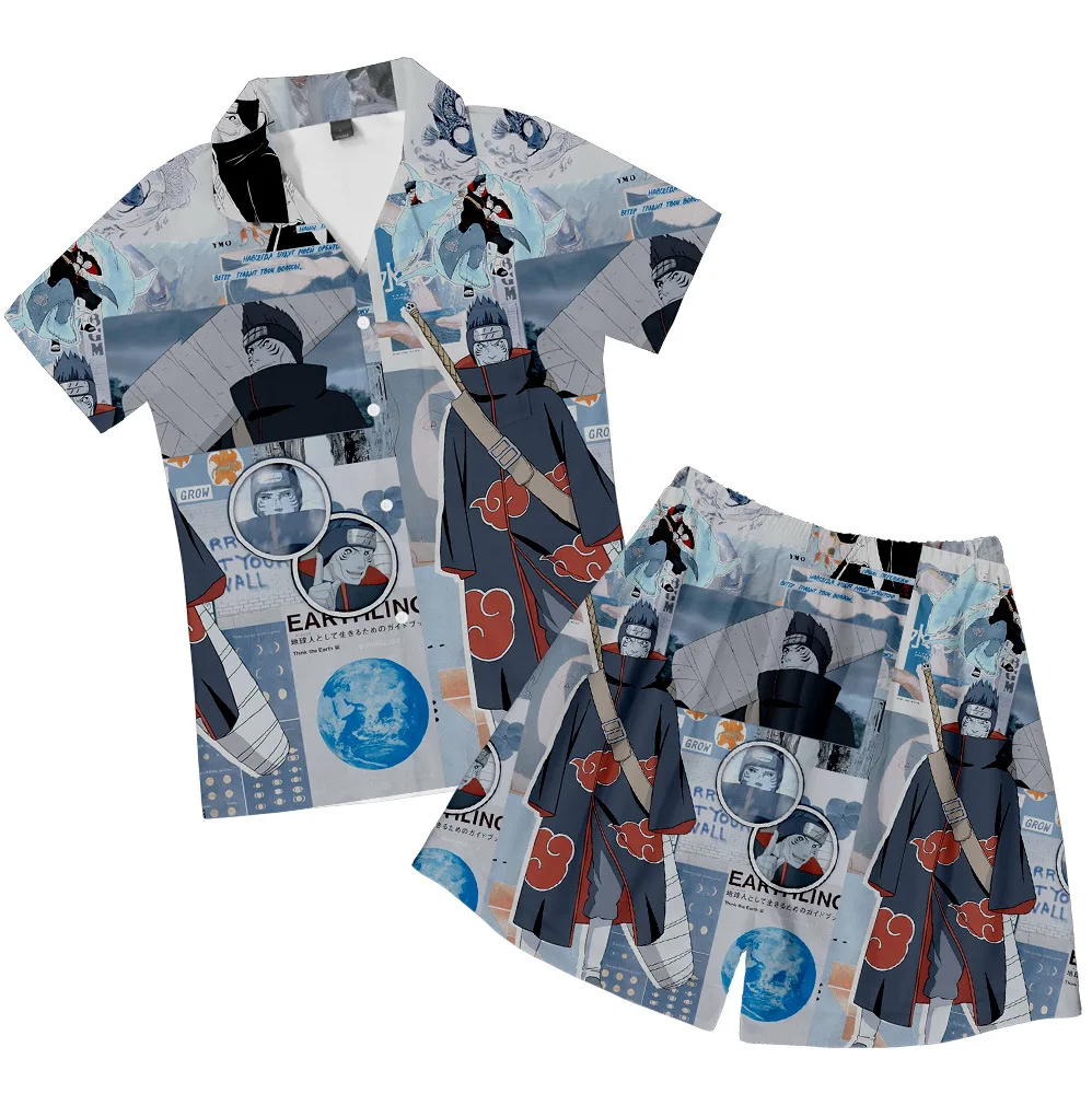 Summer Japan Anime Nar u t o Pajamas Set Short Sleeves Shirt and Shorts Men Women Teenager Casual Loose Indoor Pajamas mens sleep wear