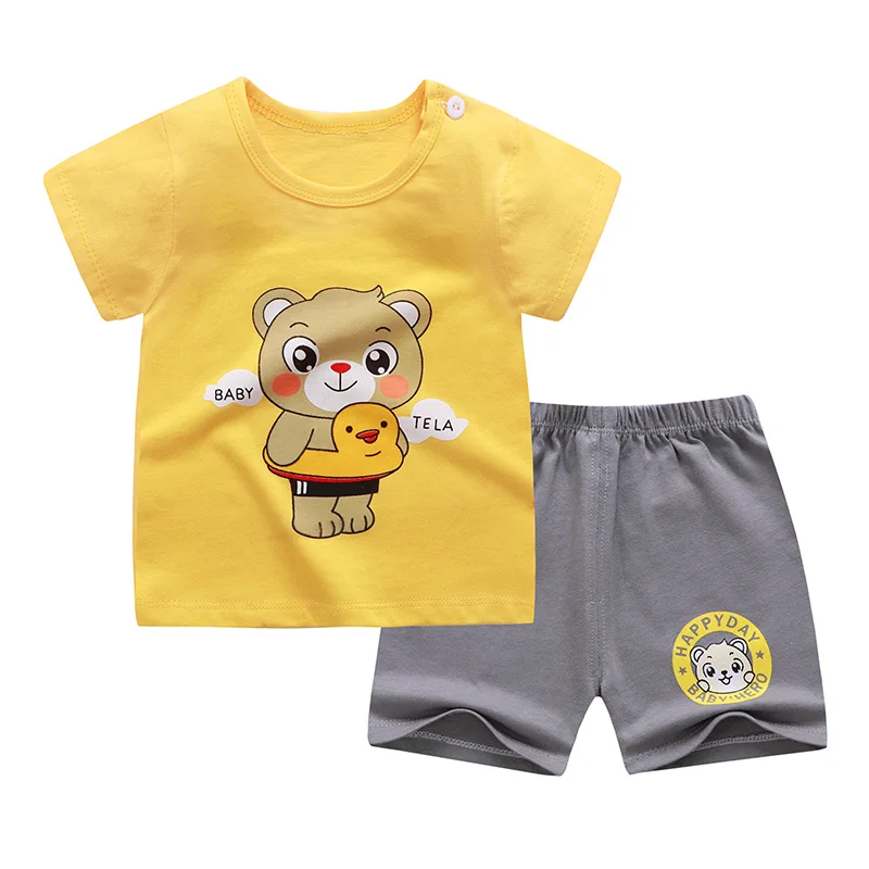 Baby Clothing Set luxury Summer Boy And Girl Pure Cotton Printed Cartoon Short Sleeved Shorts Suit Baby Clothes 2021 Assorted Patterns Styles Outfits baby knitted clothing set Baby Clothing Set