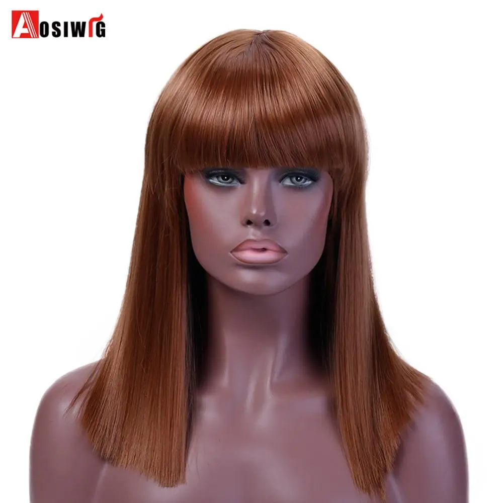 AOSIWIG 40 см длинные прямые Cospaly парик челки черные парики розовый коричневый красный парик термостойкие женские парики синтетические волосы - Цвет: #8