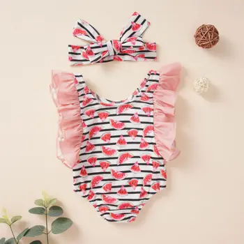 

Emmababy Toddler Baby Girl Fruit Top Ruffles Patchwork Lovely Swimsuit Swimwear Swimming Bathing Headband 3-24M
