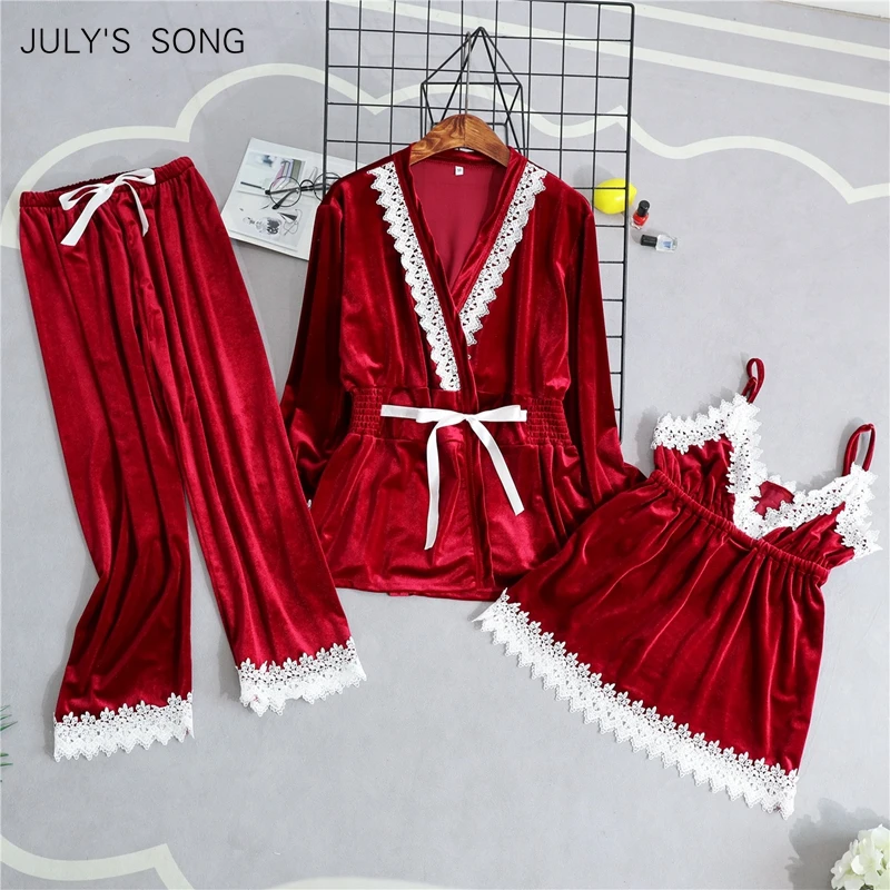 JULY'S SONG модная бархатная теплая пижама из 3 предметов для женщин Сексуальная