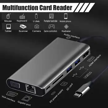 

S SKYEE Multifunctional Card Reader Type-c Converter 8 in 1 USB3.0 HDMI Support PD Fast Charging SD Card Reading