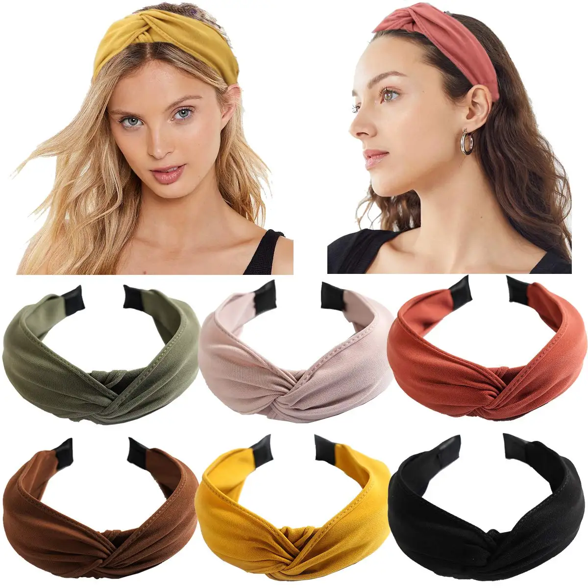 6PCS Headbands for Women Hair Accessories Solid Hair Bands for Girls Fashion Headwear Knotted Head Band Hair Bows Band 1pc new solid cotton turban baby bonnet beanies newborn hat boys girls top knotted head wraps infant bunny ear caps kid headwear