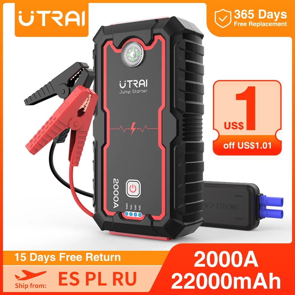 UTRAI-arrancador de batería de coche portátil, 22000mAh/16000mah, potenciador de batería de coche, cargador de 12V, dispositivo de arranque, dispositivo de arranque para vehículo diésel