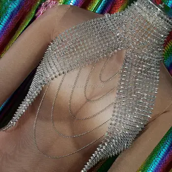 

Holographic Summer Musical Festival Rave Spike Crop Top Outtfits Gear Clothes Sexy Stage Dance Drag Queen Costumes Singer